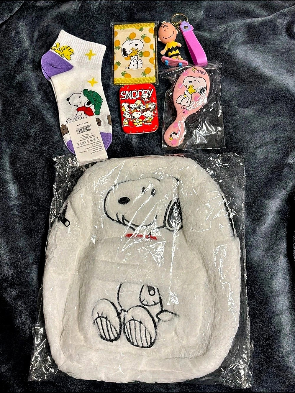 Peanuts Snoopy Plush Backpack and Accessories Bundle Lot